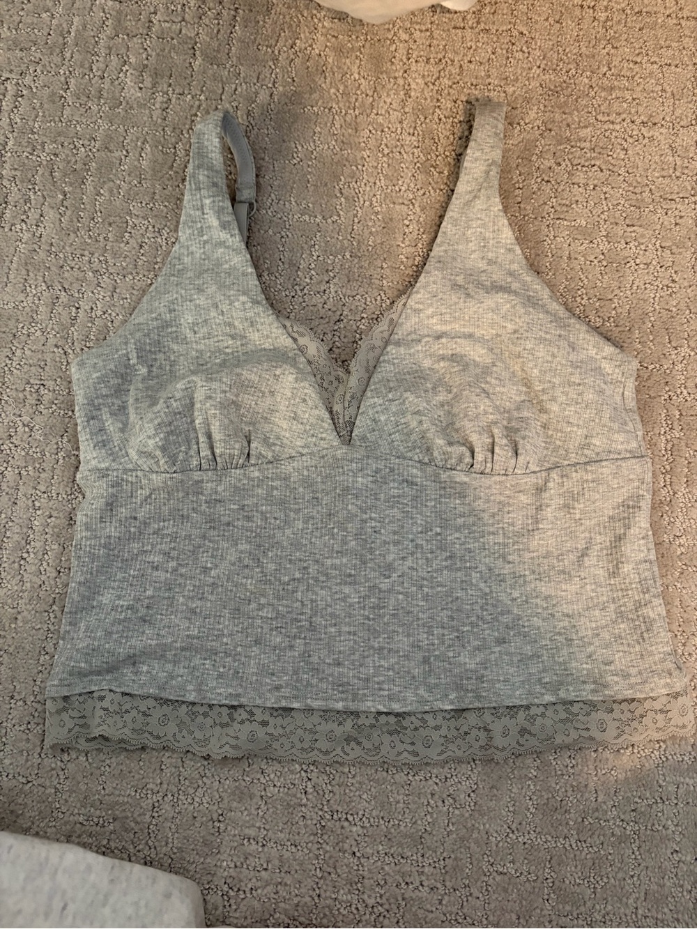 Aerie Gray Ribbed Lace Trim Bralette Tank